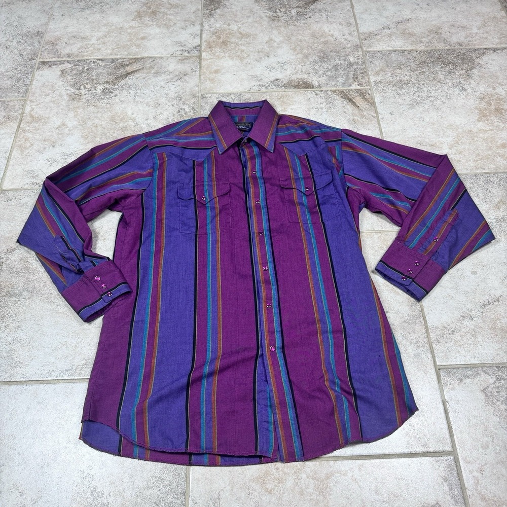 Vintage Panhandle Slim Shirt Mens 17/35 Westerm Pearl Snap Cowboy Color Block